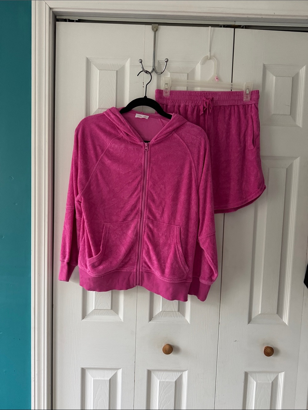 Pink Lily Hot Pink Terry Cloth Hoodie & Skirt Set